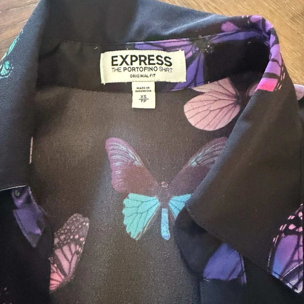 Express Black Portofino Shirt with Colorful Butterfly Design - Picture 3 of 4